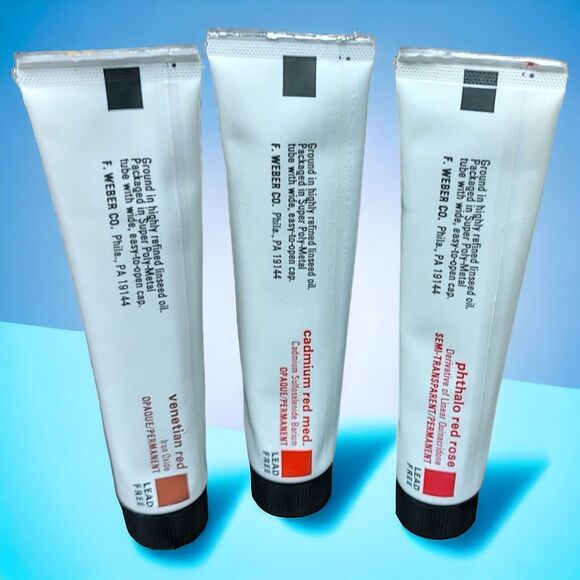 VTG Unused Weber Permalba Oil Color Cadmium Red Md Venetian Red Phthalo Red Rose - Picture 2 of 9